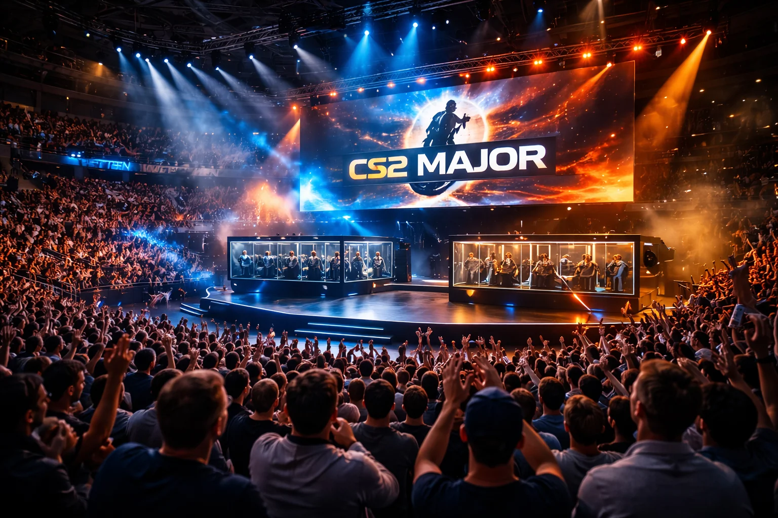 CS2 Major-Turnierbühne mit großer LED-Leinwand und Publikum